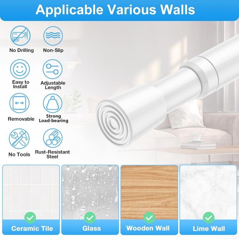 MEXAU 2PCS Small Tension Curtain Rod 27 to 38 Inch,White Short Curtain Rods No Drilling,Loaded Expandable Spring Curtain Rods for Windows Kitchen,Closet,Cupboard,Door,Bookshelf - Image 4
